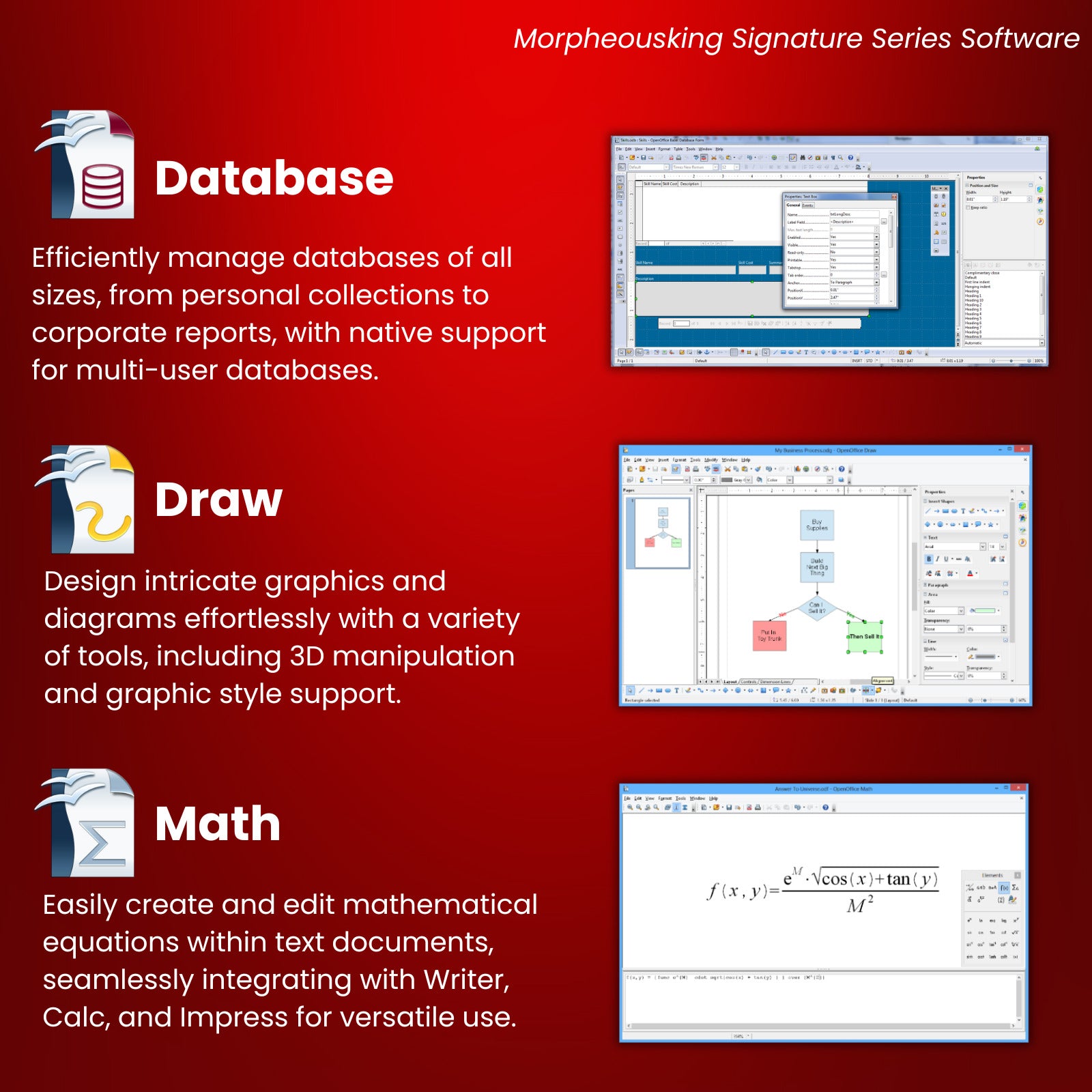 Apache Open Office Base, Draw, Math Screenshot - Open Office Database, Graphics and Equation Programs