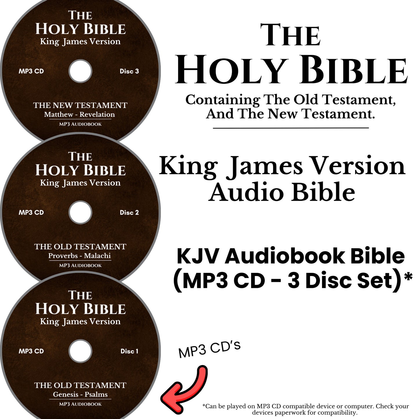 King James Version Audio Bible Christian Audiobook KJV All 66 Books on MP3 CDs