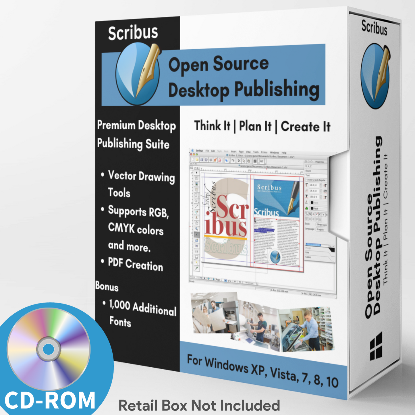 Scribus Desktop Publisher, Professional Publishing & Print Design Software Program for Windows on CD