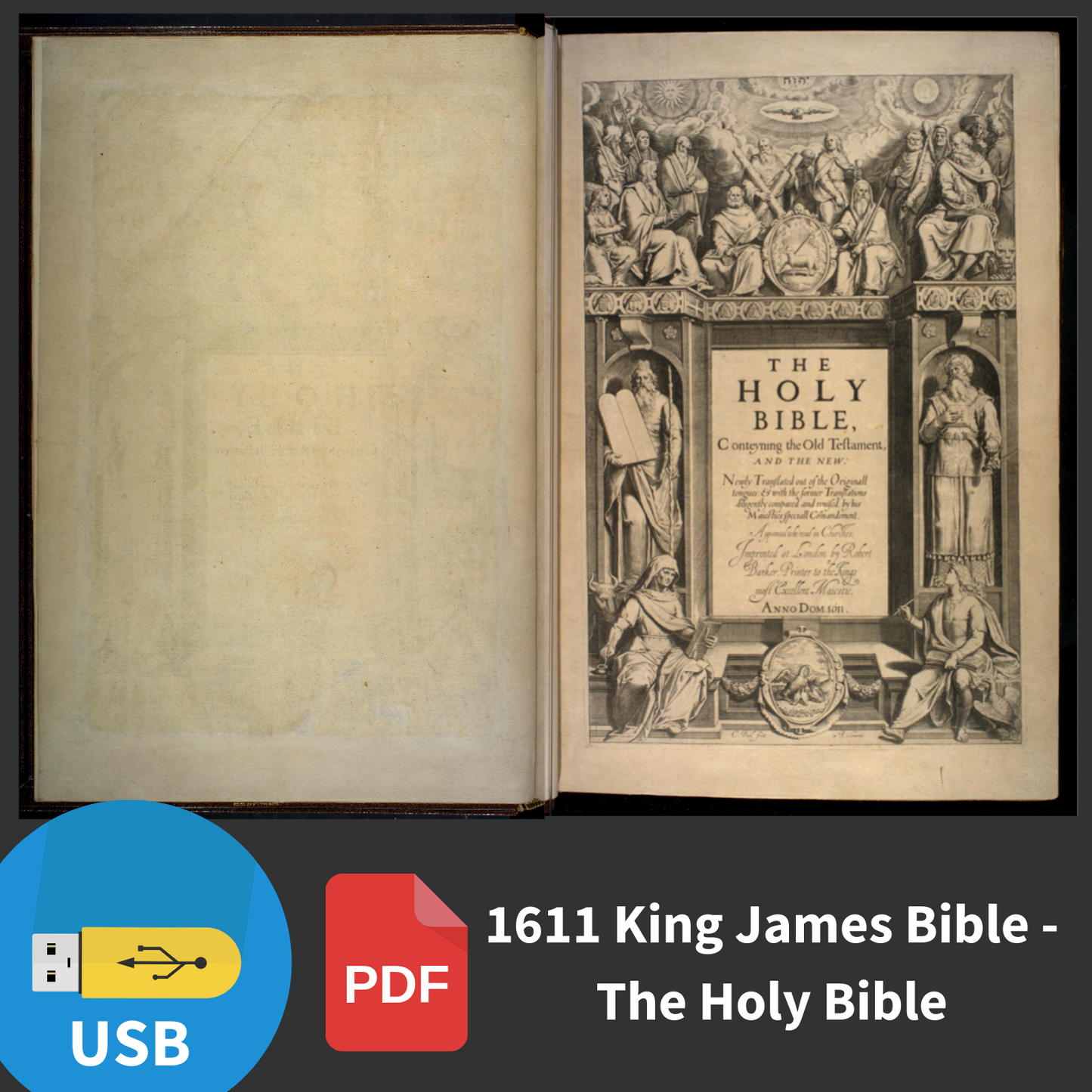 The Holy Bible King James Version KJV 1611 Edition With Apocrypha / eBook on USB