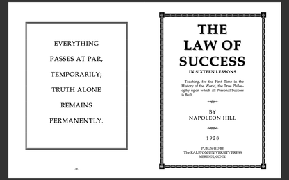 The Law of Success in Sixteen Lessons By Napoleon Hill - PDF eBook on CD-ROM