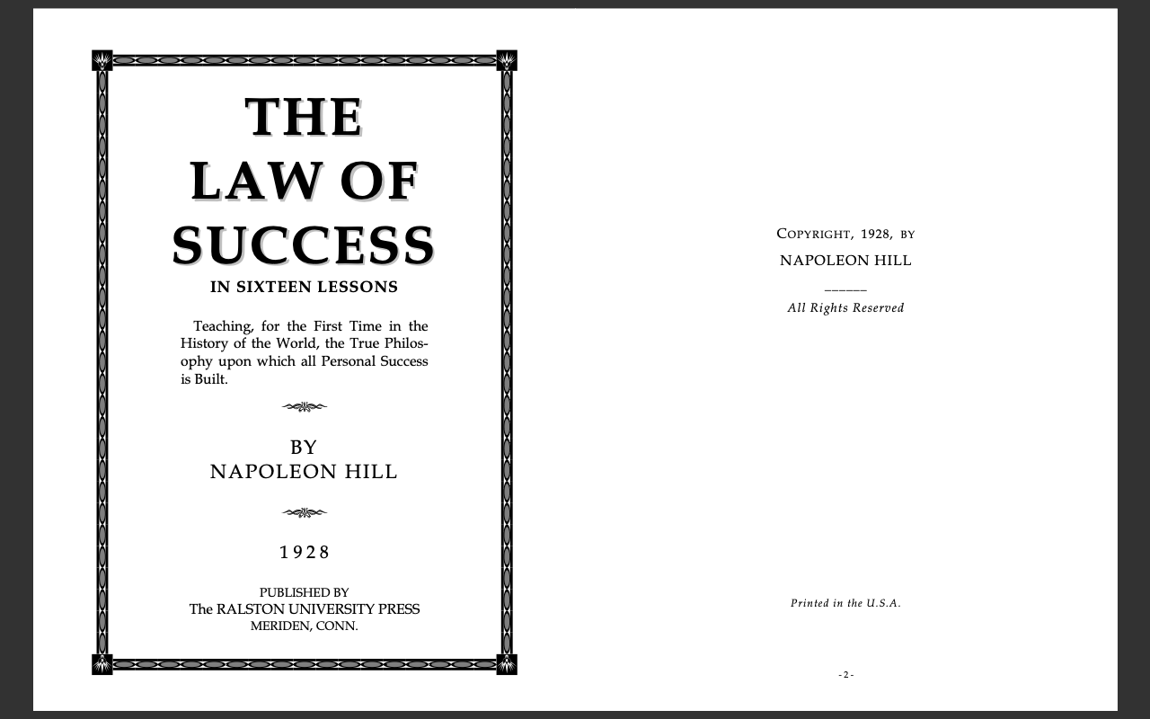 The Law of Success in Sixteen Lessons By Napoleon Hill - PDF eBook on CD-ROM