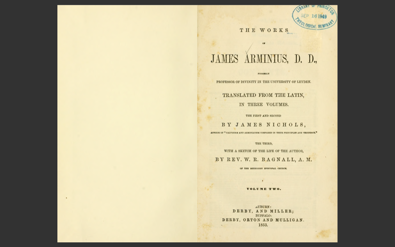 The Works of James Arminius, 1853 Edition, 3 VOLUME E-Book Set