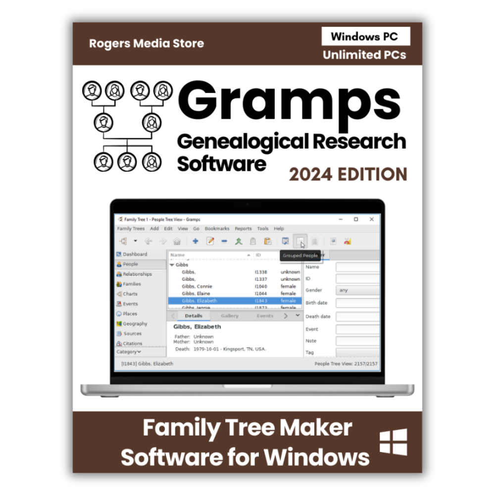 Gramps Family Tree Maker Software for Windows - Genealogy Ancestry Research