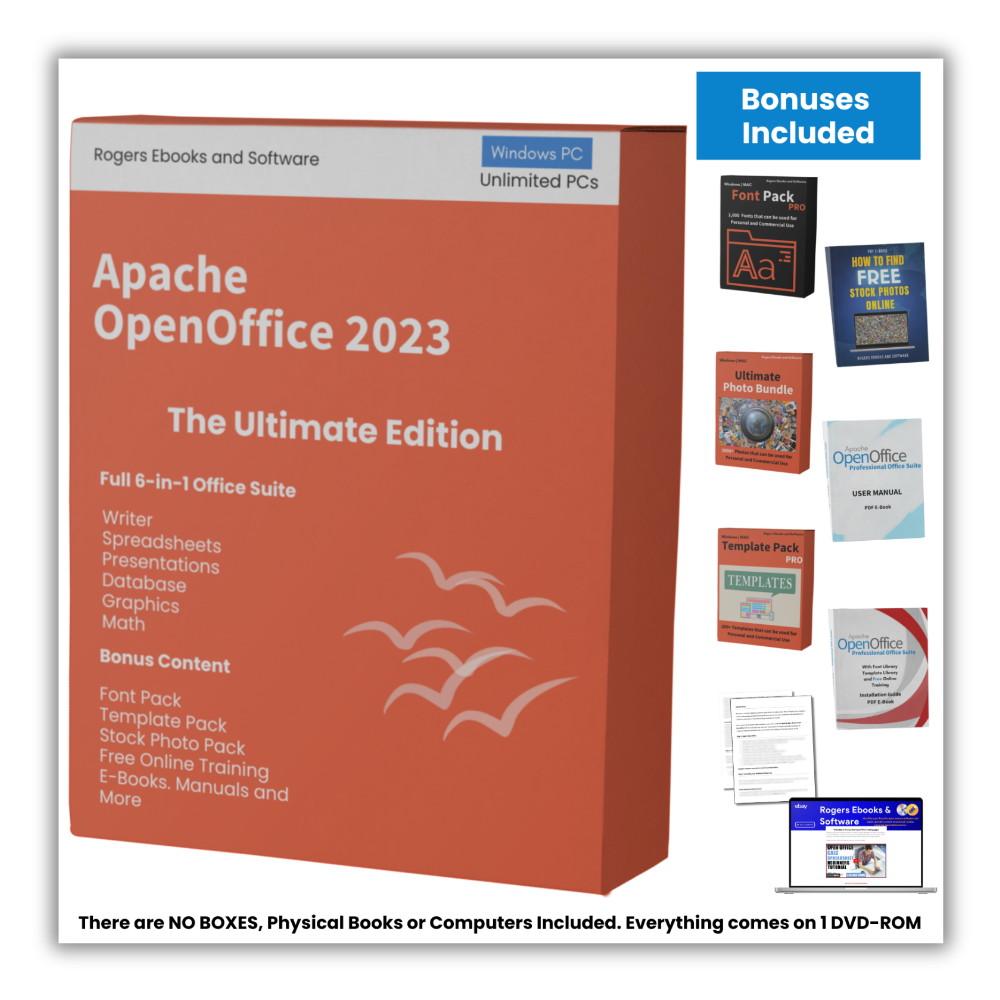Open Office 2023 Professional Ultimate Edition Bundle DVD Lifetime for Windows